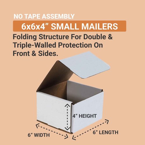 AVIDITI Small Shipping Boxes 6"L x 6"W x 4"H, 50-Pack | Cardboard Box Crush-Proof Carton for Mailing, Storing, Package, Gifts, Crafts, Business or Home, White 6x6x4 664