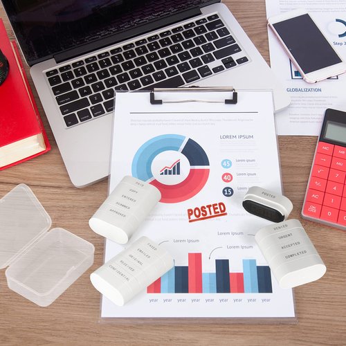 5-in-1 Office Stamp Set - Pre-Inked Rubber: Paid, Copy, Entered, Scanned, Approved - Red-Ink Impression Size 1.5'' X 0.55'', Cute & Unique Designed Business Message