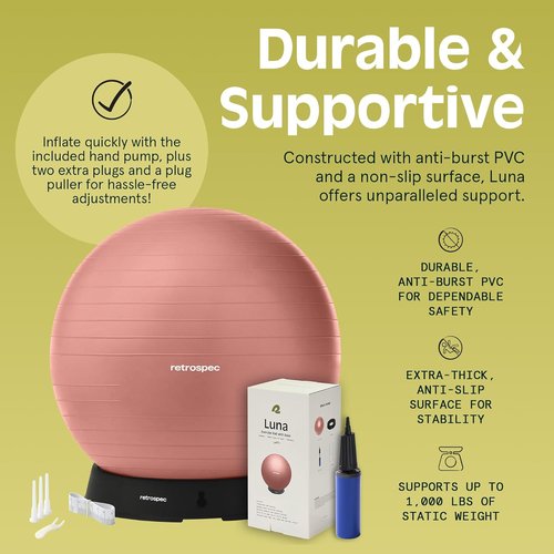 Retrospec Luna Exercise Ball - Anti-Burst Fitness Equipment for Yoga & Core Training | Home Gym & Office Use