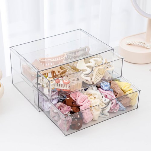 NINEWEEN Stackable Storage Drawers, Plastic Storage Bins for Home Office, Bathroom, Kitchen, Pantry, Clear Desk Organizer for Accessories, Marker, Pencils, Books, Art Crafts, Makeup (6 Drawers)