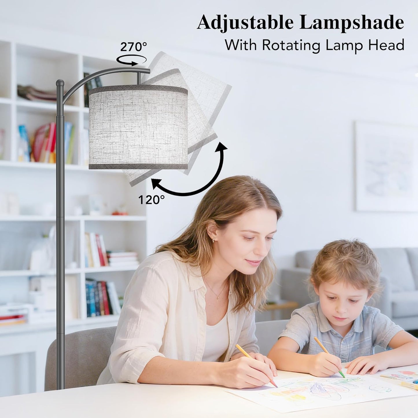 Skiennix Floor Lamp - Tall Industrial Design with 3 Color Temperatures | Beige Lampshade Included
