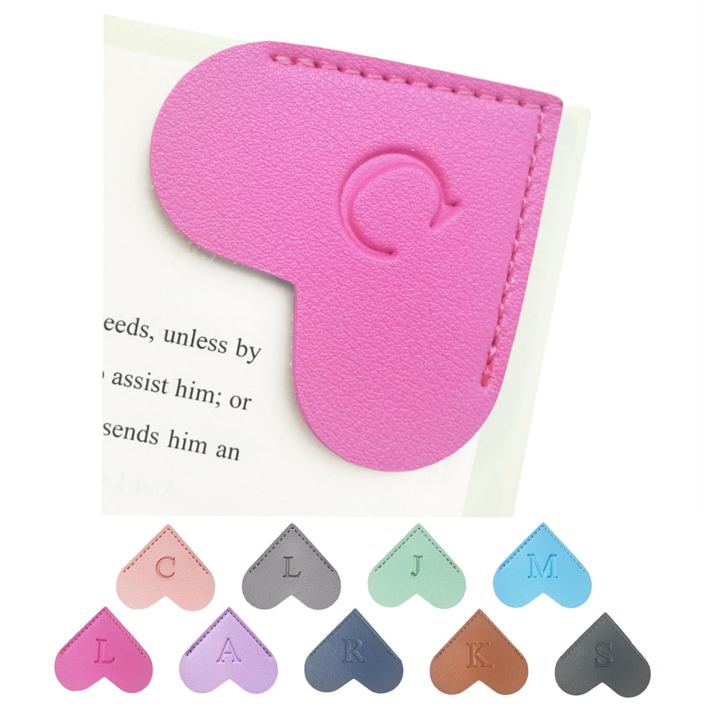 MOTEERLLU Personalized Leather Heart Bookmark with Initials, Handmade, Letter Cute Custom Corner Book Marks for Reading Women, Teachers, Students, Book Lovers, Book Accessories(Rose,C)