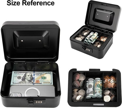 Jssmst Cash Box - Secure Money Tray with Combination Lock | Durable Medication Lock Box, 7.87'' x 6.3'' x 3.54''