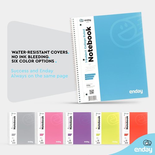 Enday College Ruled Notebook - 1 Subject Hardcover Spiral Bound | 100 Sheets, Blue & Purple (2 Pack)