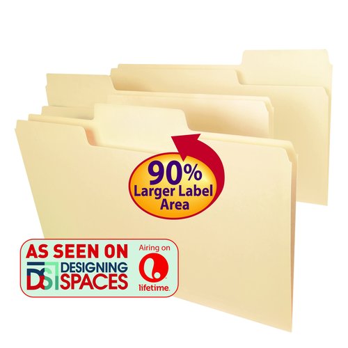 Smead SuperTab File Folder, Oversized Reinforced 1/3-cut Tab, Guide Height, Legal Size, Manila, 100 Per Box (15395)