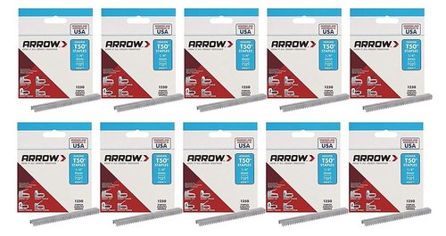 Arrow Fastener T50 3/8 in. W x 1/4 in. L 18 Ga. Wide Crown Heavy Duty Staples 1250 pk, Case of 2, Pack of 5 (Total of 10 Pack)