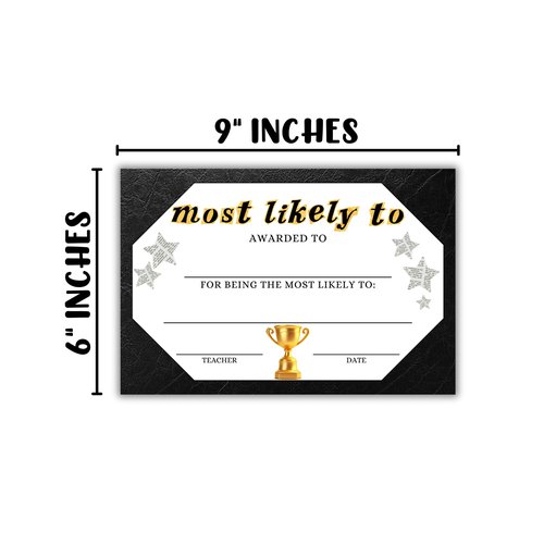 Most Likely To Certificate 30pk 6x9” Fill Out End of Year Awards Superlative Bulk Pack for Teachers Students in Classrooms Minimalist Professional Middle School