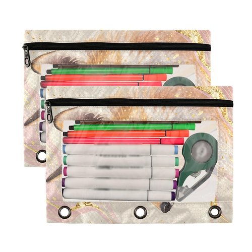 MUCEXQ Fox Pencil Pouches for 3 Ring Binder,2 Pack 3 Ring Binder Pencil Case With Zipper Reinforced Grommets,Pencil Bags for Office Organizers