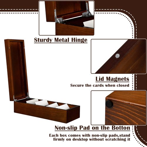 Hoteam Business Card Holder 2.2 x 3.5 Inch Index Card Holder Wood Desktop File Organizer 5 Dividers Holds 500 Cards Storage Box for Office Business Classroom 11 x 4.33 x 3.15 Inch