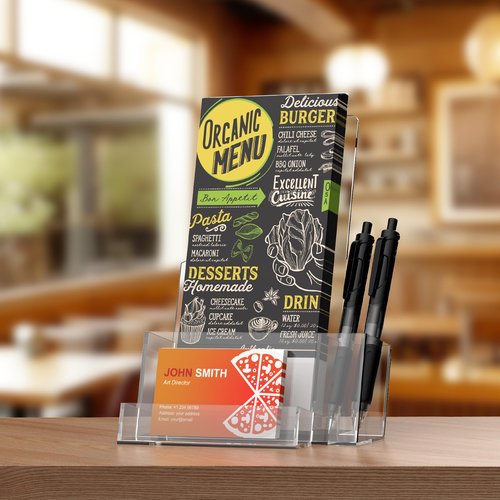 KINGTOP Acrylic Brochure Holder(2 Pack 4x7 Inch), Pamphlet Holder Display Stand with Pen Slot, Clear Brochure Display Stand for Office, Trade Show, and Retail Marketing Materials