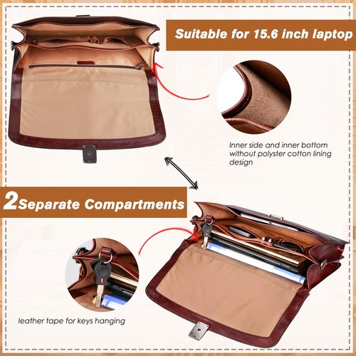 Banuce Premium Vintage Gradient Full Grain Italian Leather Briefcase for Men with Lock Legal Attorney Lawyer Briefcase 15.6 Inch Laptop Bag with Luggage Strap Brown
