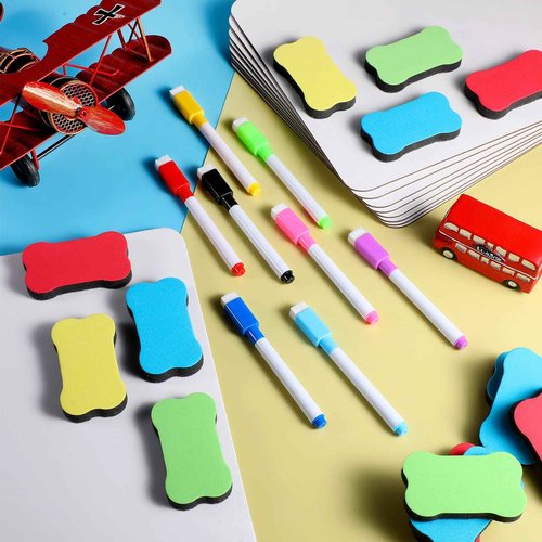 Henoyso 48 Set Double Sided Dry Erase Boards, Back to School Supplies for Classroom Office,8.3 x 11.2 Inch Small Whiteboard with Erasers and Markers, White Lapboards Bulk for Students Teachers