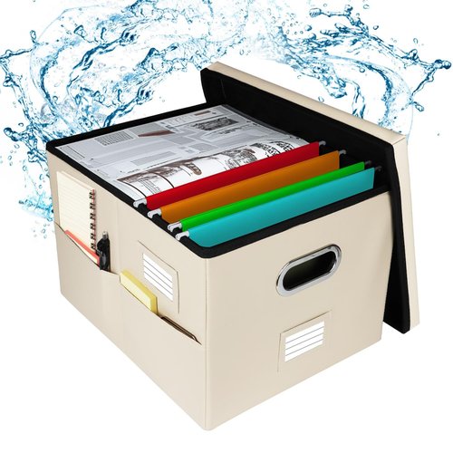 AmasSmile File Organizer Box with Lids,Collapsible File Folder Organizer with Handle,Document Organizer Storage Boxes for Office/Home,Storage Box for Letter/Legal Size Folder,Records,Books
