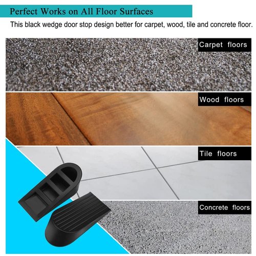 Big Door Stopper Heavy Duty Wedge Rubber Door Stop Works on All Floor Surfaces Height up to 1.9 Inches Non-Scratching Doorstops Special for Home Office School Heavy Door (4 Packs, Black)