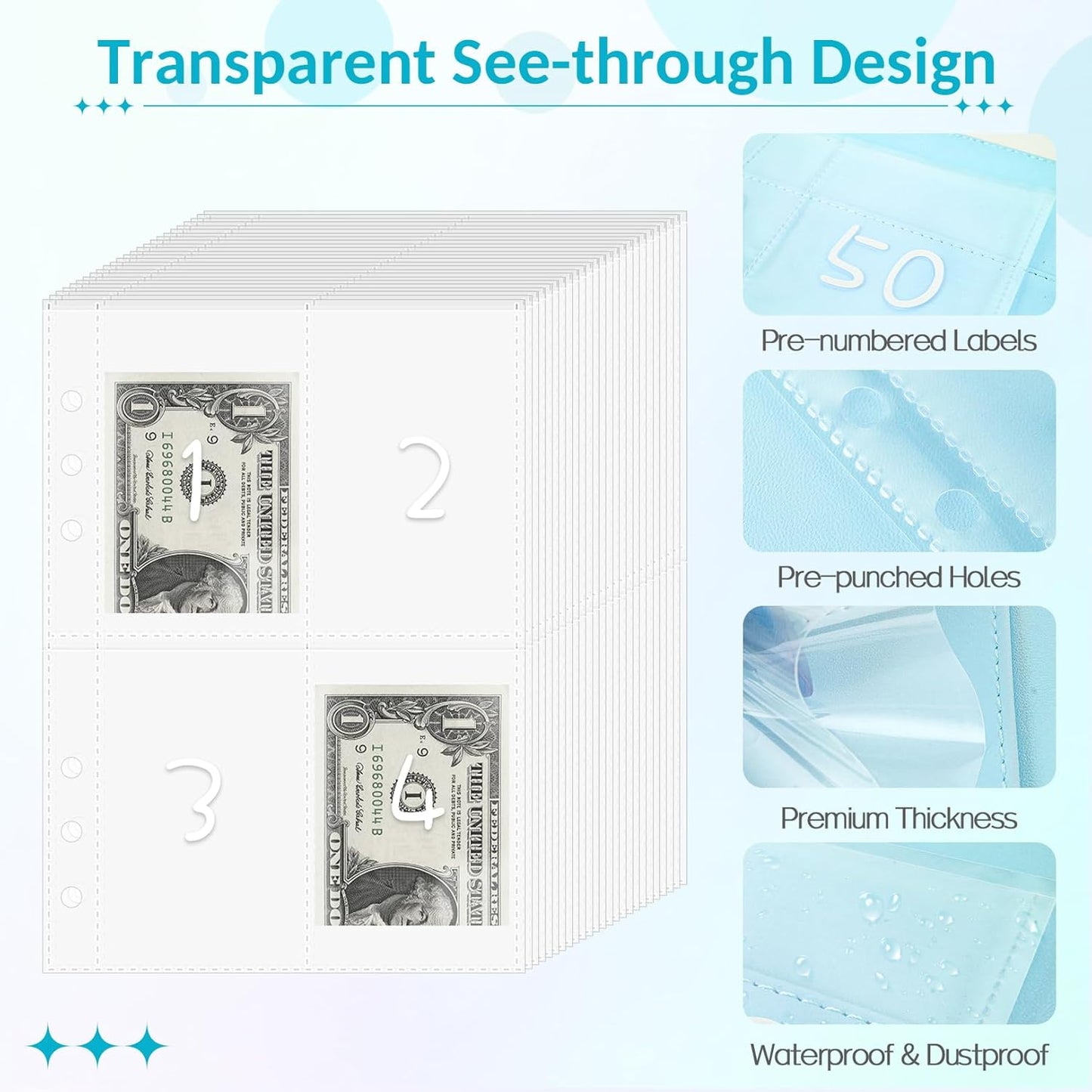 Sooez Money Saving Challenge Envelopes - 100 Pocket Savings Binder with Reusable Tracker & Flexible Goals
