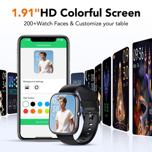 Smart Watch for Men Women (Answer/Make Calls), 1.91" HD Smartwatch with Heart Rate Monitor Sleep Monitor, IP68 Waterproof, 115+ Sports Activity Trackers with Pedometer, Fitness Watch for Android/iOS