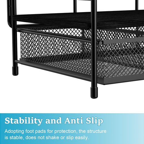 bukfen Office Desk Organizer with Upright File Holder, 2-Tier Office Desktop Shelf and one Sliding Drawer, Desk File Organizer and Storage Multi-Functional for School, Home,Black