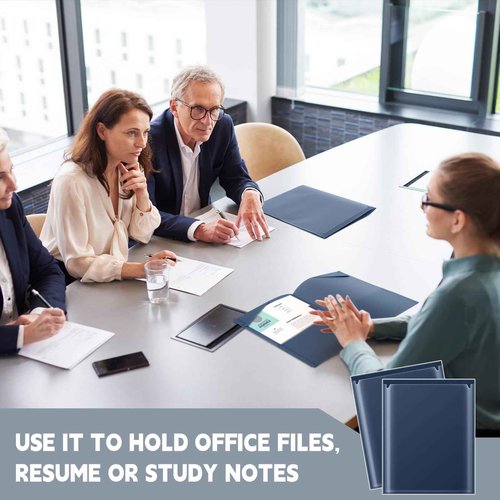 Henoyso 60 Pcs Plastic Folders with Clear Front Pockets Heavy Duty File Folders with 2 Pockets and Card Slot for Student Communication School Office (Navy Blue)