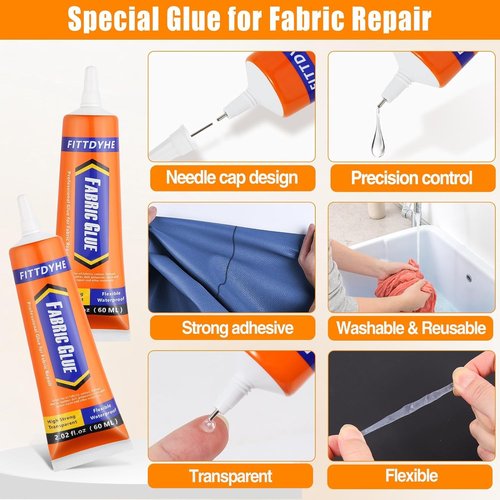 Fabric Glue by Skiennix - Permanent Washable Adhesive for Clothing, Denim & Fabrics | 60ML/2.02oz