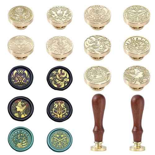 10PCS Mythical Wax Seal Set - Retro Brass Sealed Stamp, Removable Sealing Wax Stamp with 2 Handle (Thor,Anubis,Bastet,Medusa,Hades,Chimera,Siren,Sphinx,Athena,Apollo)