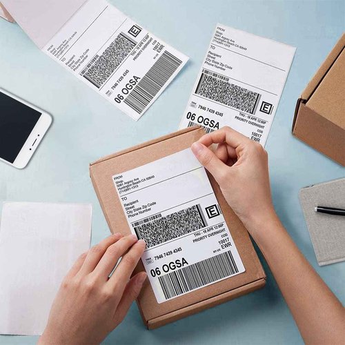 MPRT Fanfold 46 Direct Thermal Shipping Labels - White Mailing Postage Paper for Thermal Printer, Permanent Adhesive - 4 Stacks, 4000 Labels