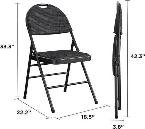 COSCO Commercial Folding Chair - XL Comfort Fabric, Padded Contoured Seat, 300 lb Weight Rating | Black, 4-Pack
