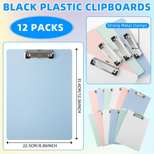 Seajan 13 Pcs Wooden Clipboard Holder Set Include 1 Organizer with Raised Side Panel 12 A4 Letter Size 12'' Plastic Clipboards for Classroom Office School Teacher Assembly Required(Morandi)