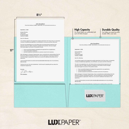 LUXPaper 9" x 12" Presentation Folders | Two Pocket | Seafoam Blue | 100lb. Cover | 50 Qty