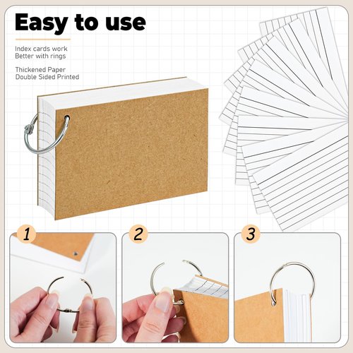 500PCS White Index Cards, 3x5 Inches Flash Cards with Ring, Lined on Both Side Notecards Ruled Study Card Flashcards Heavy Note Cards for Studying, Learning, School, College