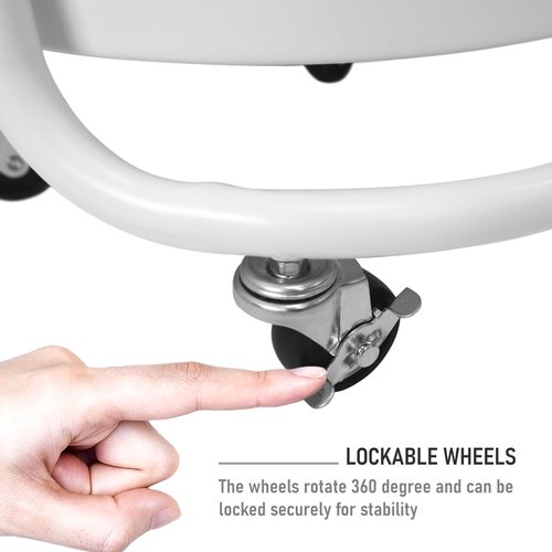 HOMESTEAD Round Rolling Side Table Cart, 3 Tier Metal Utility, 60 lb Heavy Duty, 15″ Diameter, Lockable 360° Casters, Powder-Coat Storage for Kitchen, Bedroom, Office, Bath 15.7" x 14.9" x 31.5" White