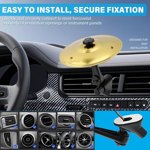 Car Cymbal Air Vent, Car Crash Cymbal, Durable Mini Drumcar Symbol Drum Air Vent for Auto Interior, Easy Installation Fun Dashboard Accessory Fits All Vehicles for Music Lovers(Gold)