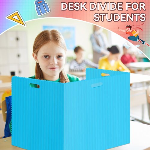 24 Pcs Desk Dividers for Students Plastic Durable and Waterproof Privacy Folders Shields Test Dividers with Classroom Privacy Boards for School Study Teacher Supplies (Blue)