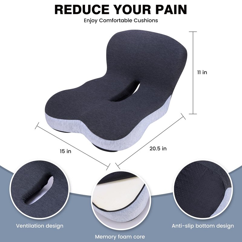 ZUAMEGU Memory Foam Car Seat Cushion – Ergonomic Driver Seat Cushion for Sciatica & Tailbone Pain, Breathable Non-Slip Car Seat Pad with Lumbar Support for Car, Truck, SUV, Office Chair