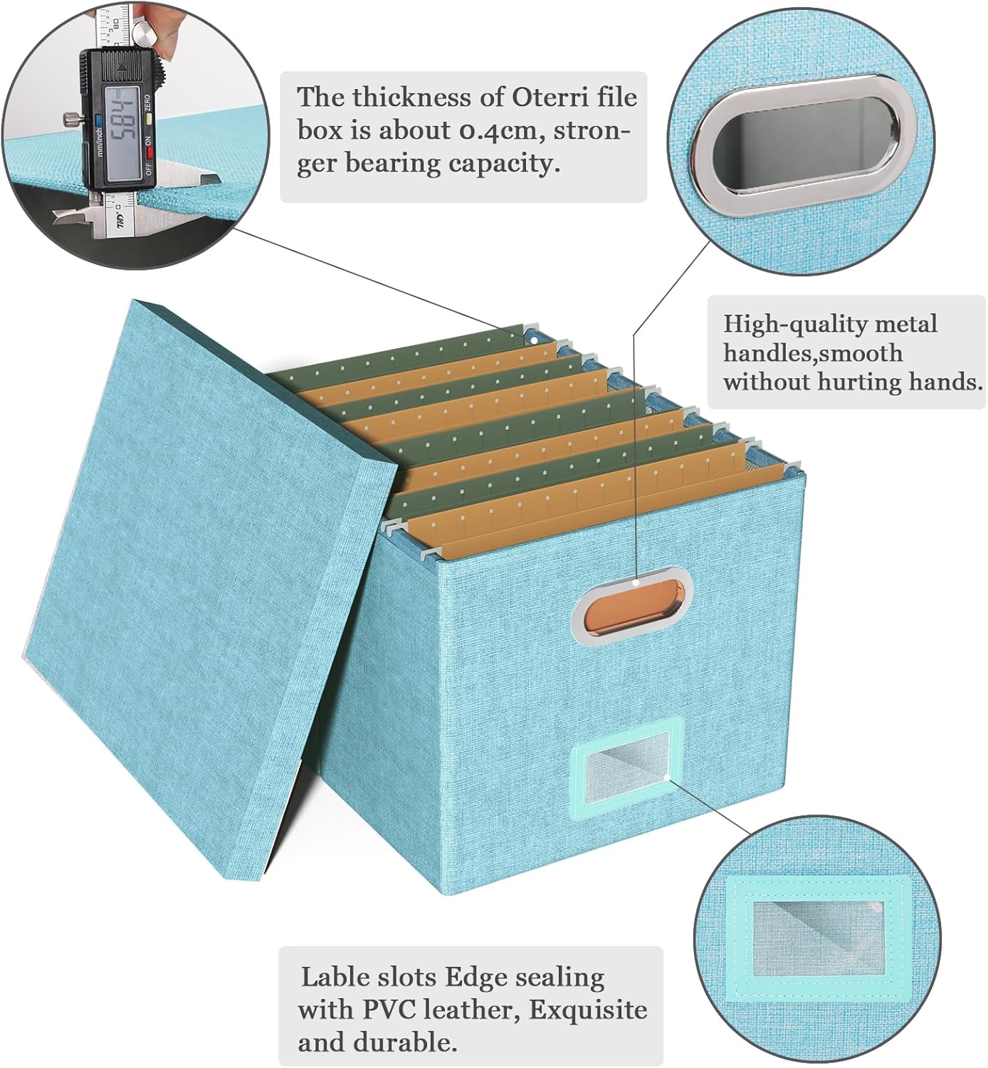 Skiennix File Storage Organizer - Portable Filing Box with Lid for Letter/Legal Folders | Light Blue - 2 Pack