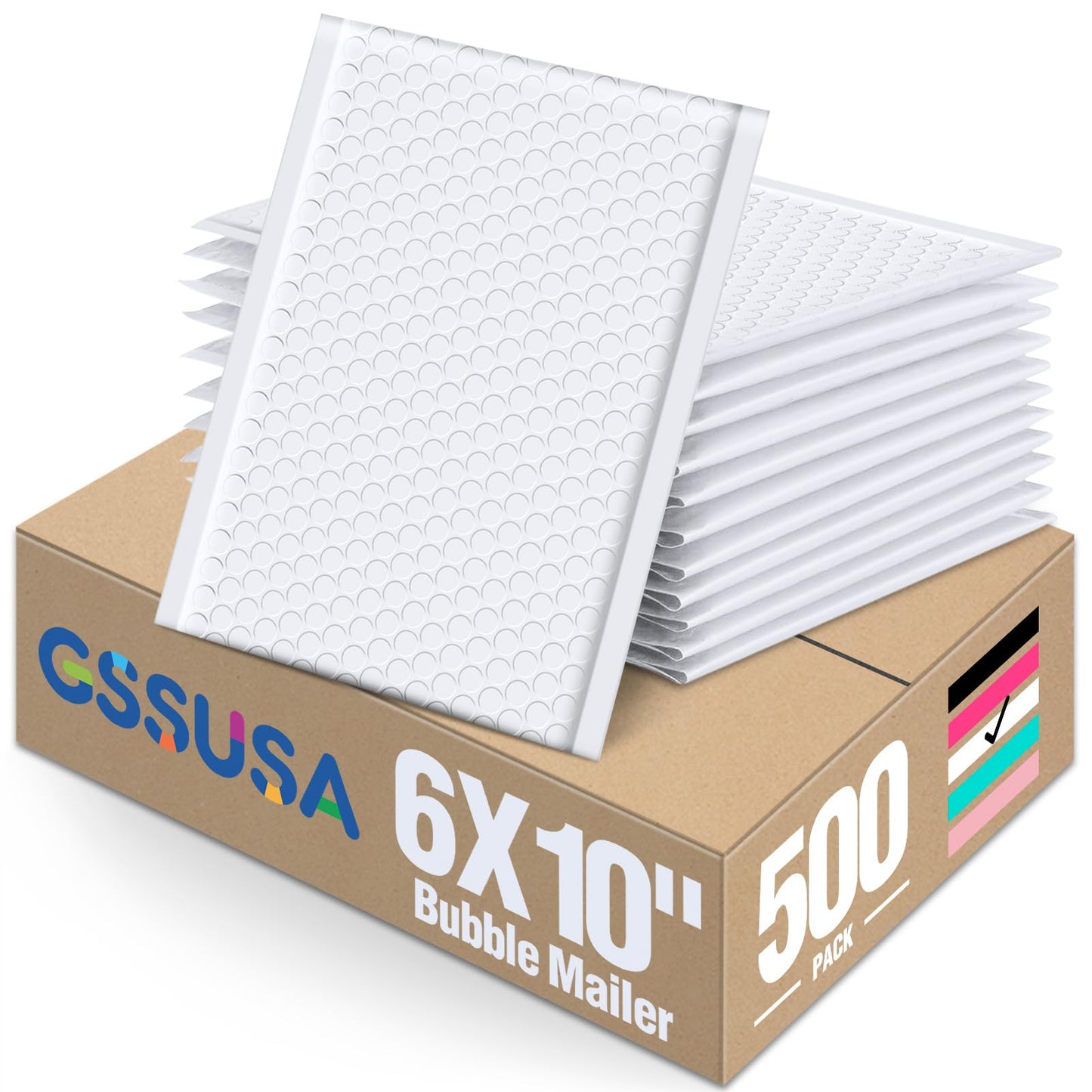 GSSUSA White Bubble Mailers 6X10 Inches 500 Pack, Padded Poly Bubble Mailer, Small Padded Envelopes Strong Adhesion Bubble Envelopes,Self-Seal Mailing Envelopes for Small Business,Package Supplies