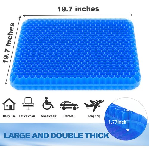 19.7＂ Gel Seat Cushion, Super Large & Thick Office Chair Cushion for Long Sitting - Back Hip Tailbone Pain Relief Cushion, Egg Seat Cushion Desk Chair Pads for Cars Wheelchair - Fits up to 350 lbs