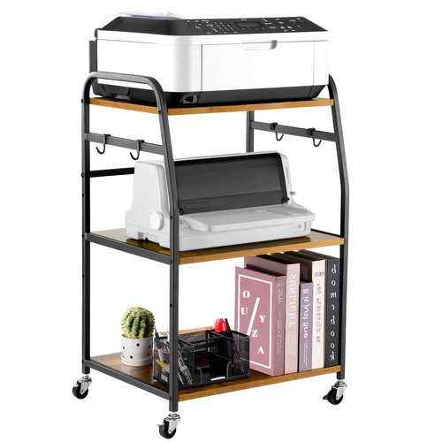 Vividwood Printer Stand - Large 3 Tier Printer Table with Adjustable Storage Shelf - Rolling Cart with Wheels -Stable Desk for Home Office Use (Rustic Brown)