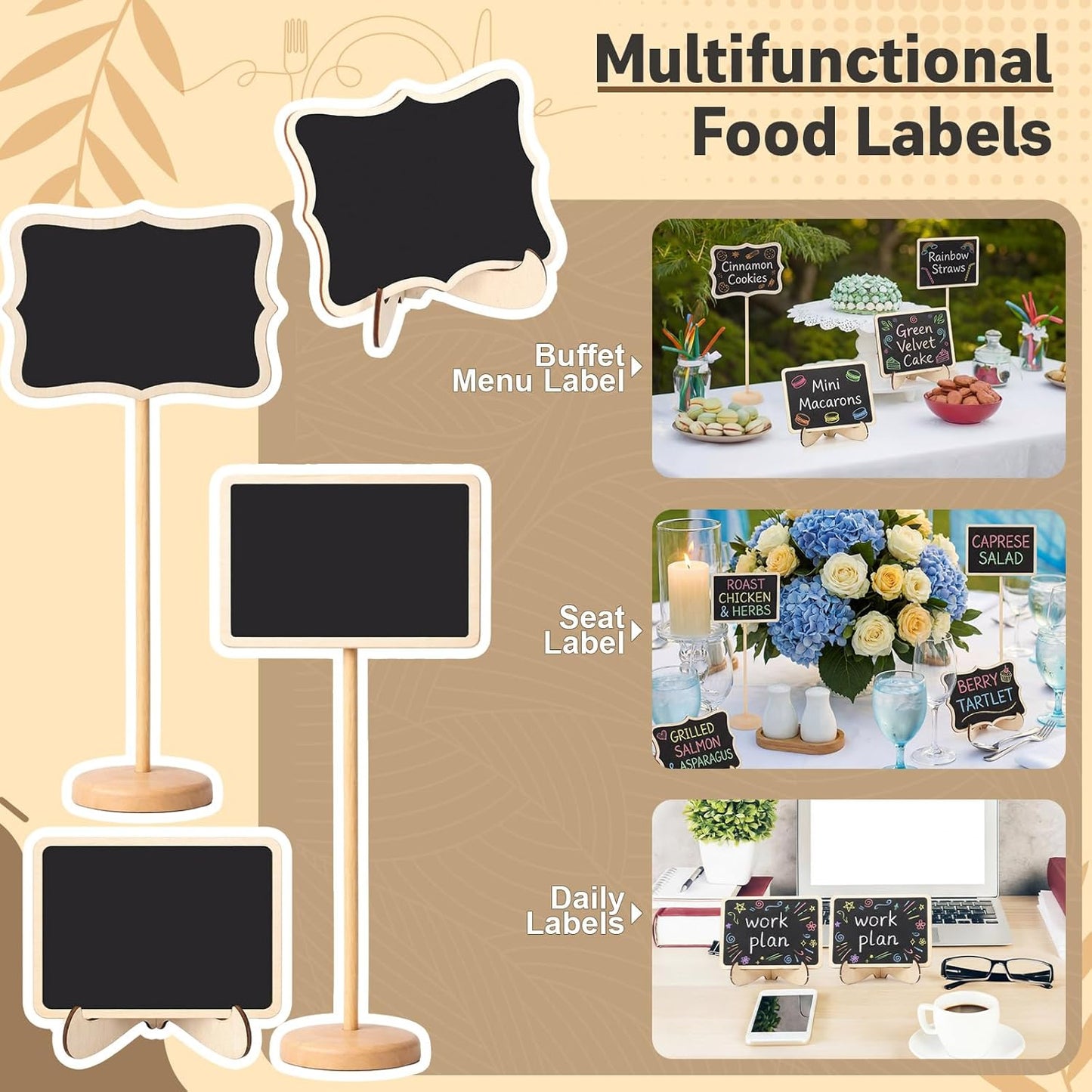 Skiennix Mini Chalkboard Signs - 24 Pack with Stands for Food, Table Numbers & Event Decor