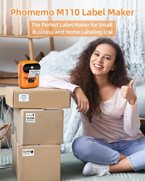 Phomemo M110 Barcode Printer - Wireless Bluetooth Thermal Label Maker for Small Business | Orange