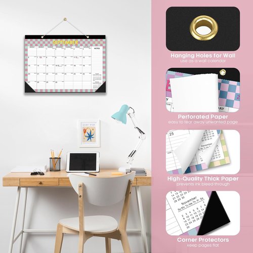 Checkered Desk Calendar 2026-2027 | Large 17" x 12" Monthly Planner for Home & Office