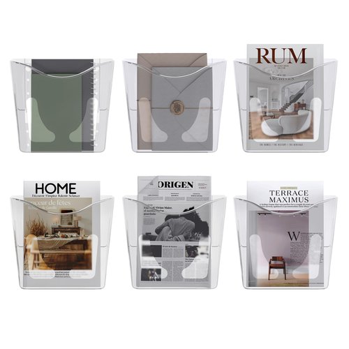 Senhoglb 6 Pack Hanging Wall File Folder Holder, Plastic A4 Wall Mounted Document Holder, Wall Pocket File Holder For Magazine and Envelopes, Vertical Clear Mail Organizer