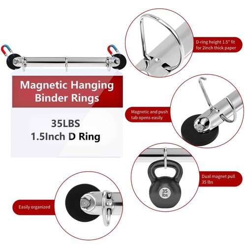 5 Pack 3 Ring Binder Mechanism 1.5 Inch Hanging Binder Rings for 8.5 x 11 Inch Sheets, Magnetic D Rings