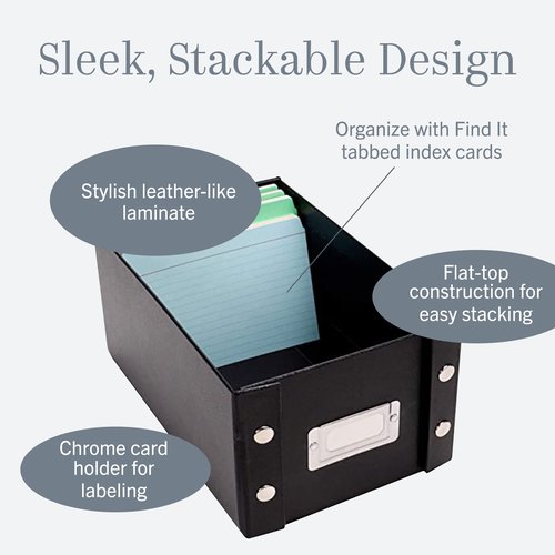 Snap-N-Store Index Card Holder Storage Box - Collapsible Organizer Box fits 1100 Flash Cards - Business, Recipe, or Note Card - 4 x 6, 2 Pack, Black