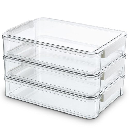 Citylife 3 PCS 9 x 13 Plastic Storage Bins with Lids and Latches, Portable Art Supply Storage Organizer, Paper Storage Box for Organizing A4 Paper, Letters, Documents, Art Supplies, and Crafts