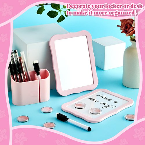 11 Pcs School Lockers Magnetic Decor Pink Locker Accessories Kit with Magnetic Mirror Whiteboard Pen Holder Buckles Lockers Organizer Decorations Locker Essentials for Girls Back to School Supplies