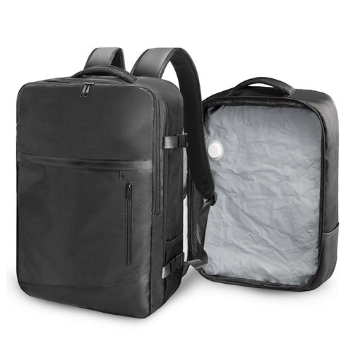 SUOCO Travel Backpack with Vacuum Bag, 60L Seal Compression Air Vac Back Pack with Travel Pump, Carry On Suitcase Luggage Flight Approved for Men Women Personal Item, Black