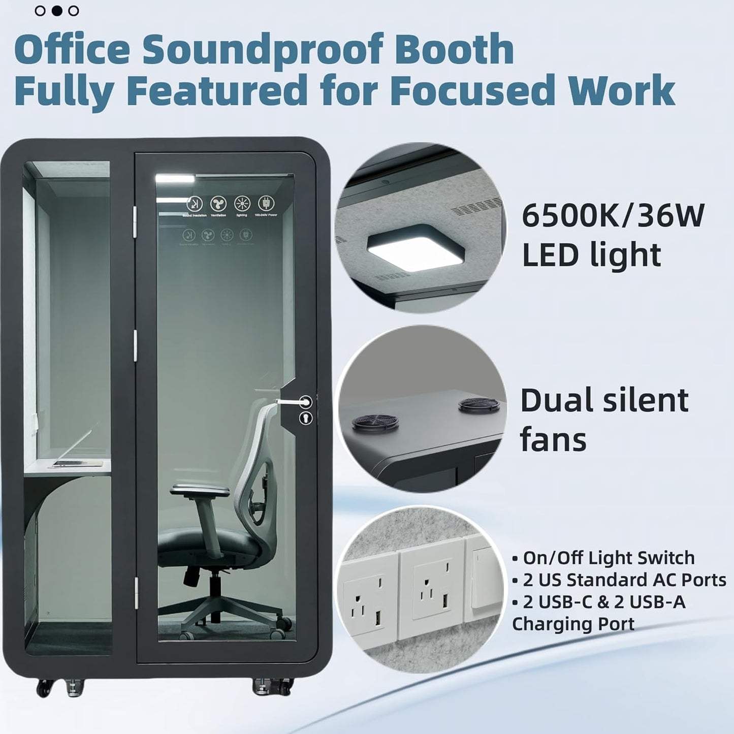 Solo Office Pod - Soundproof Mobile Office Booth with Desk, LED Light & USB Ports | Black