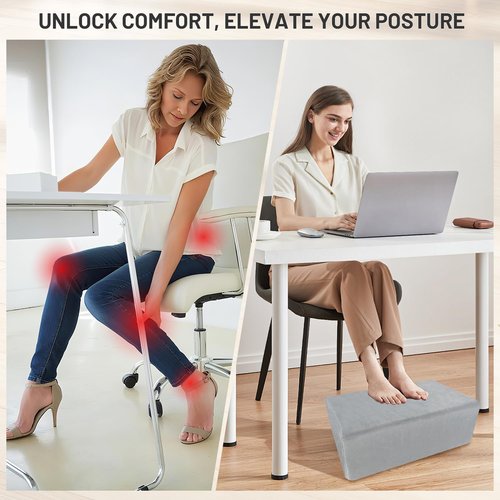 Spongiduits Ergonomic Under Desk Foot Rest & Stool for Work - 3D Adjustable Stackable Footrest w/Detachable Base, High-Density Support & Washable Cover for Office/Gaming/Travel (17×11×17in, Gray)