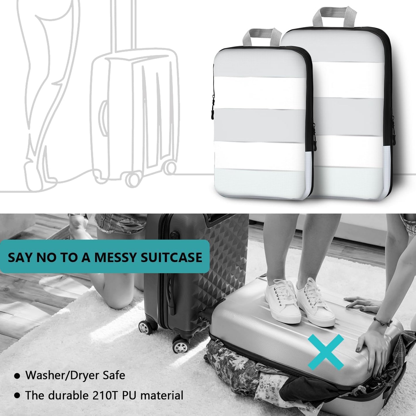 XBLGX Compression Packing Cubes - 5-Piece Travel Organizer Set for Efficient Luggage Packing