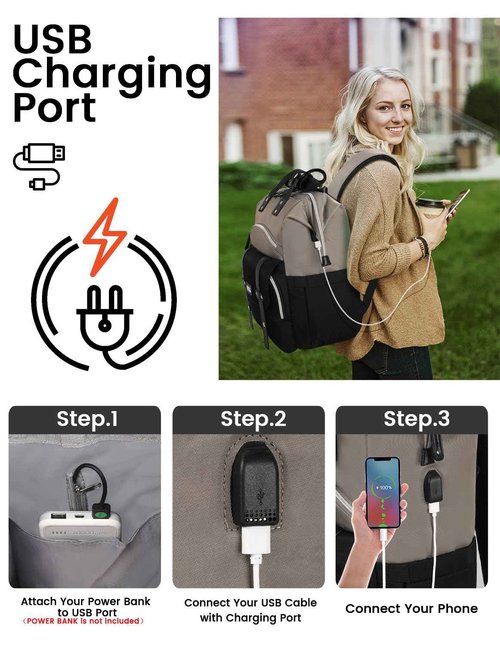 Laptop Backpack for Women,Stylish Doctor Nurse Teacher Work Travel Backpack for 15.6 Inch Laptop with RFID Anti-theft USB Charging Port College Purse Business Computer Bookbag Grey Black